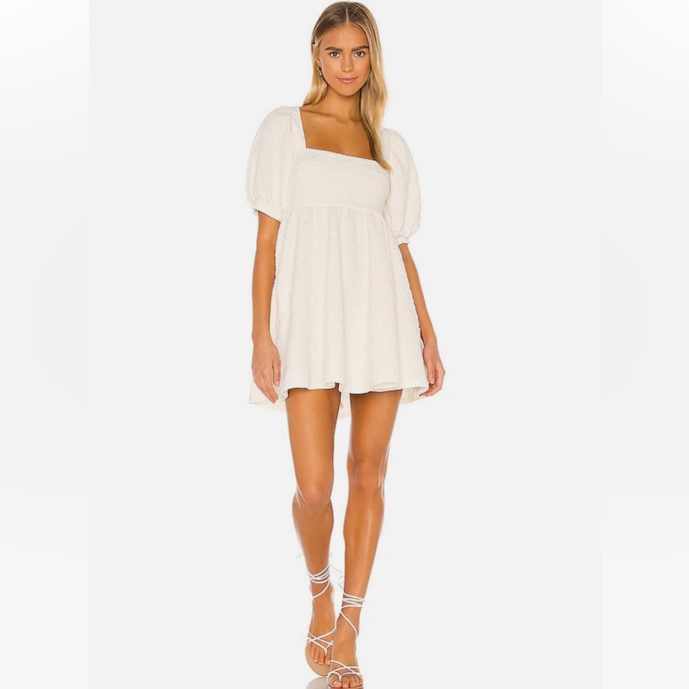 Free People White Puff Sleeve Mini Dress Bow Back